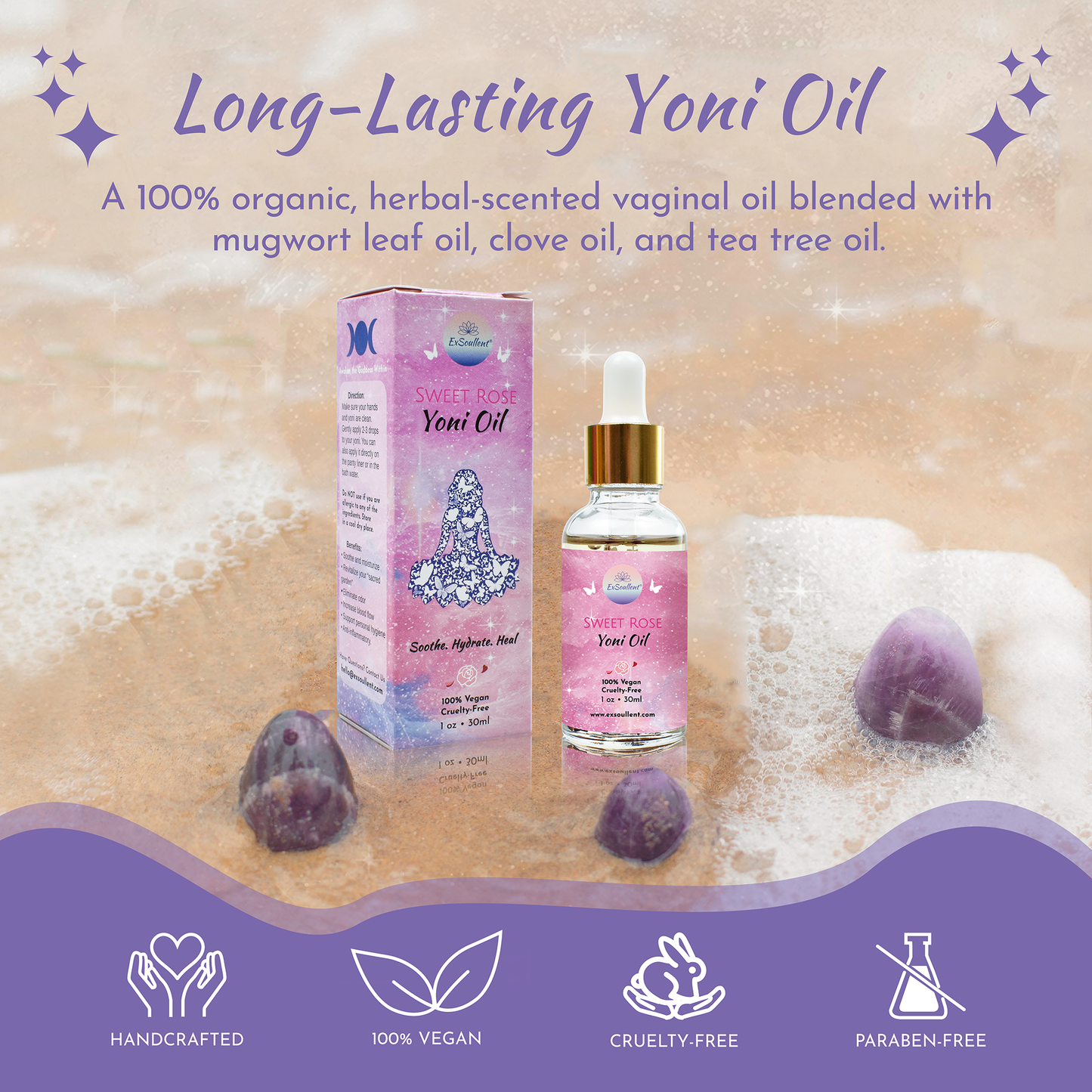 Organic Rose & Lavender Yoni Oil - 100% Natural Feminine Vaginal Serum made with Essential Oils